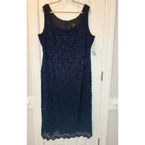 Alex Evenings NWT | Navy Blue Scallop Hem Sequin Sheath Gown Dress | size 22W
